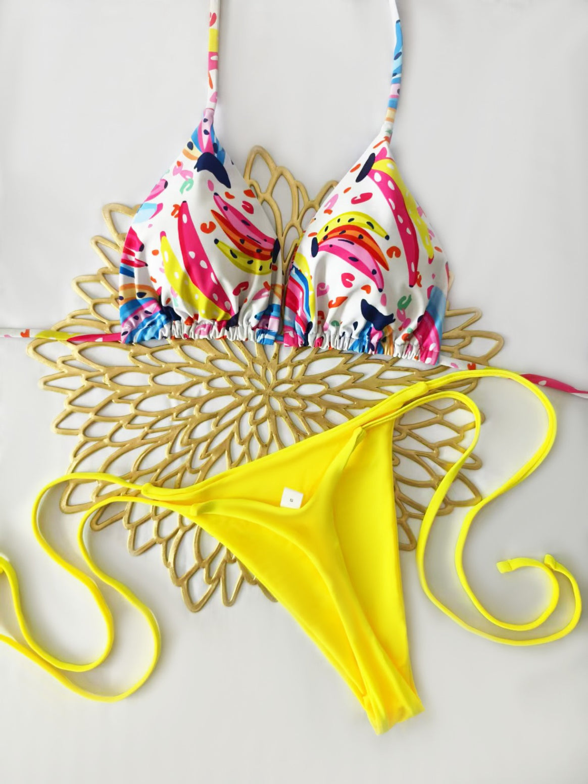 Women's bikini set with colorful fruit pattern and side knot Mune Fashion