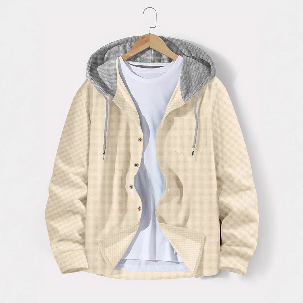 Men's lightweight utility hoodie shirt with contrast hood, button placket, and chest pocket Mune Fashion