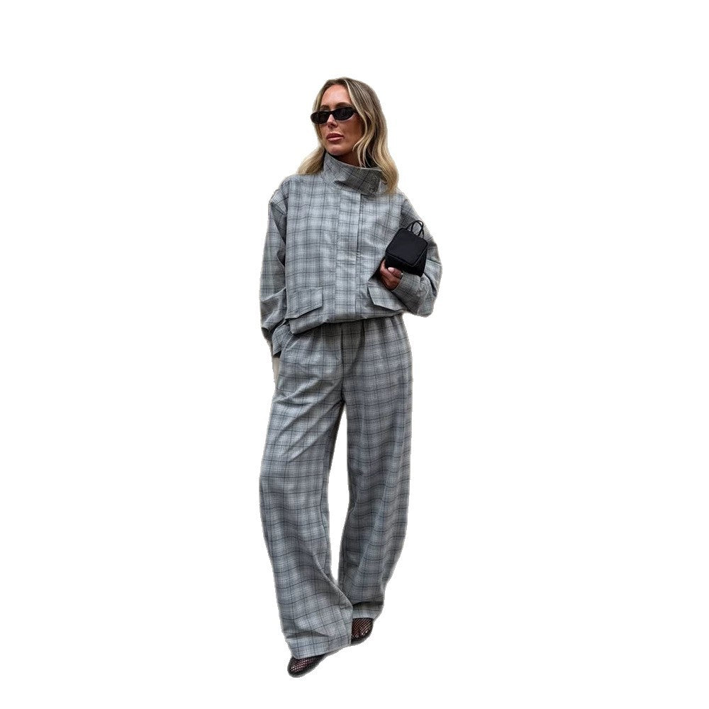 Women's Oversize Check Two-Piece from Tailormix with Stand-up Collar Mune Fashion