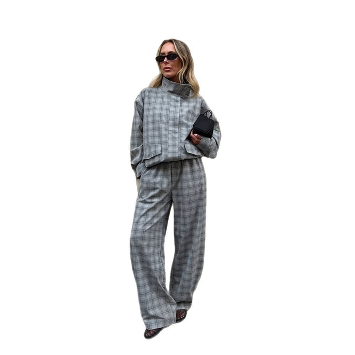 Women's Oversize Check Two-Piece from Tailormix with Stand-up Collar Mune Fashion