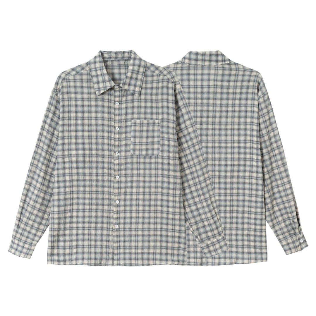 Unisex Oversize Check Blouse with Patch Chest Pocket and Boxy Cut Mune Fashion