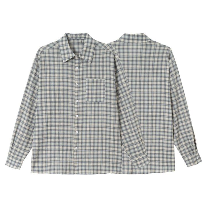 Unisex Oversize Check Blouse with Patch Chest Pocket and Boxy Cut Mune Fashion