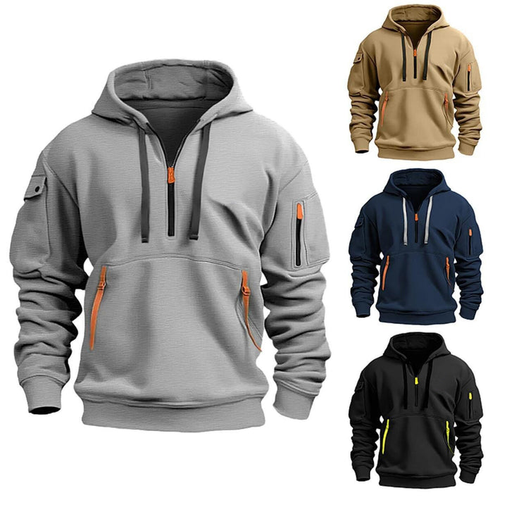 Men's functional hoodie with half zipper, zip-up pockets and sleeve pocket Mune Fashion