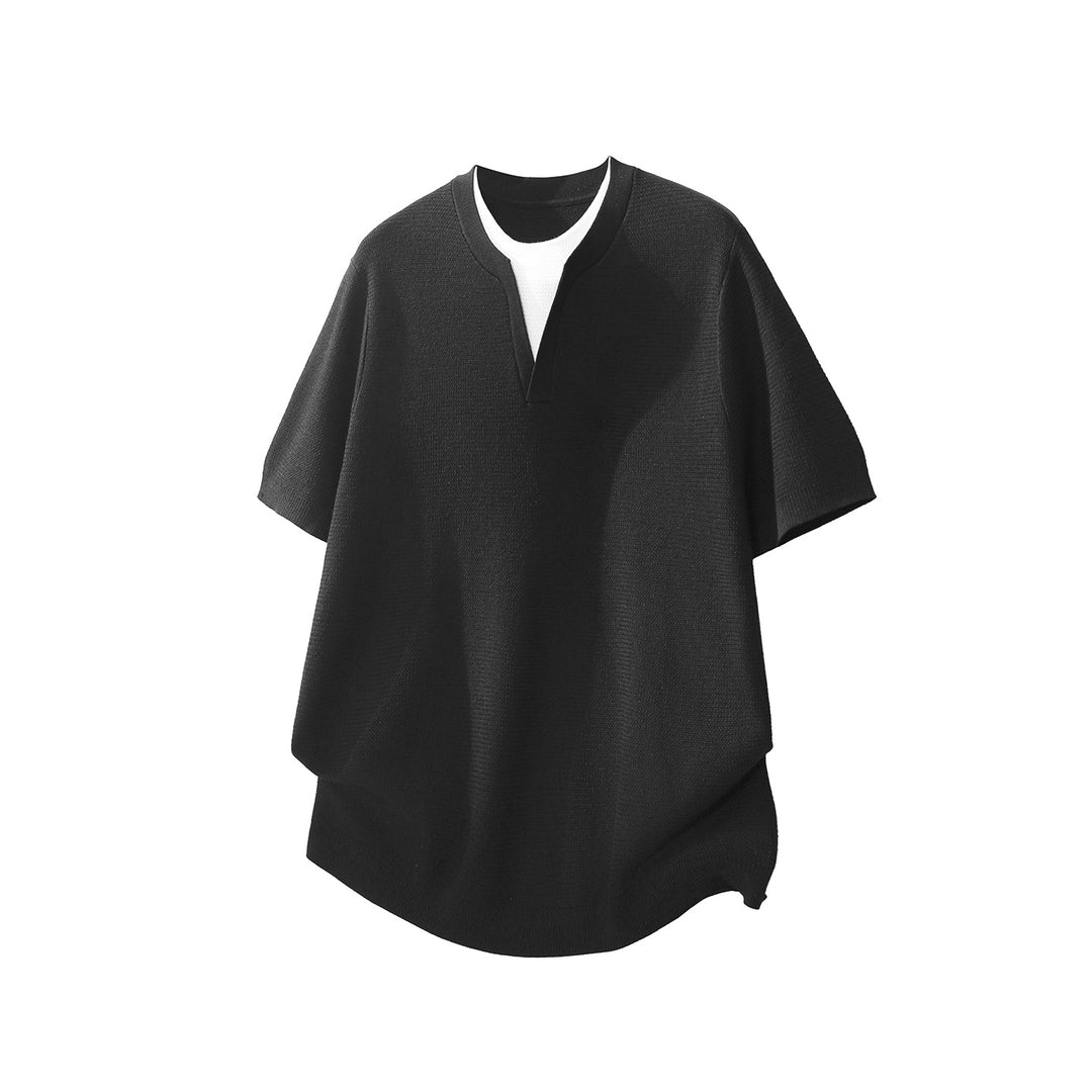 Herren Kurzarm-Strickshirt mit strukturierter Waffeloptik und V-Notch-Kragen Mune Fashion