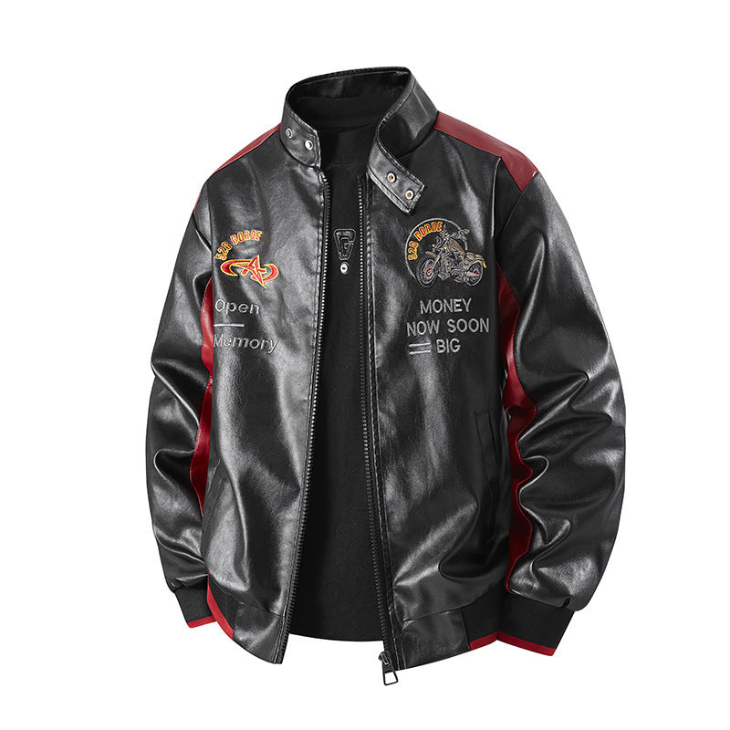 Men's Fashion Faux Leather Jacket with Embellished Embroidery Mune Fashion