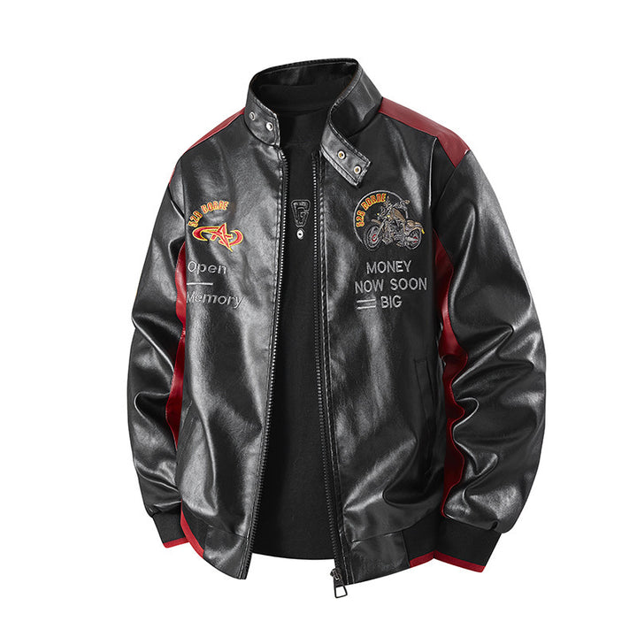 Men's Fashion Faux Leather Jacket with Embellished Embroidery Mune Fashion