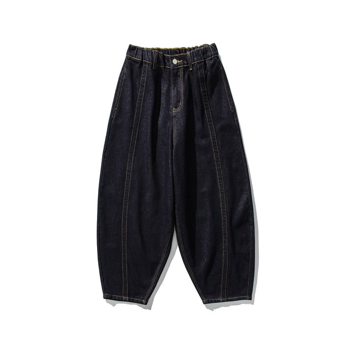 Men's Baggy Denim Pants with extra wide leg, drop crotch and visible contrast stitching Mune Fashion