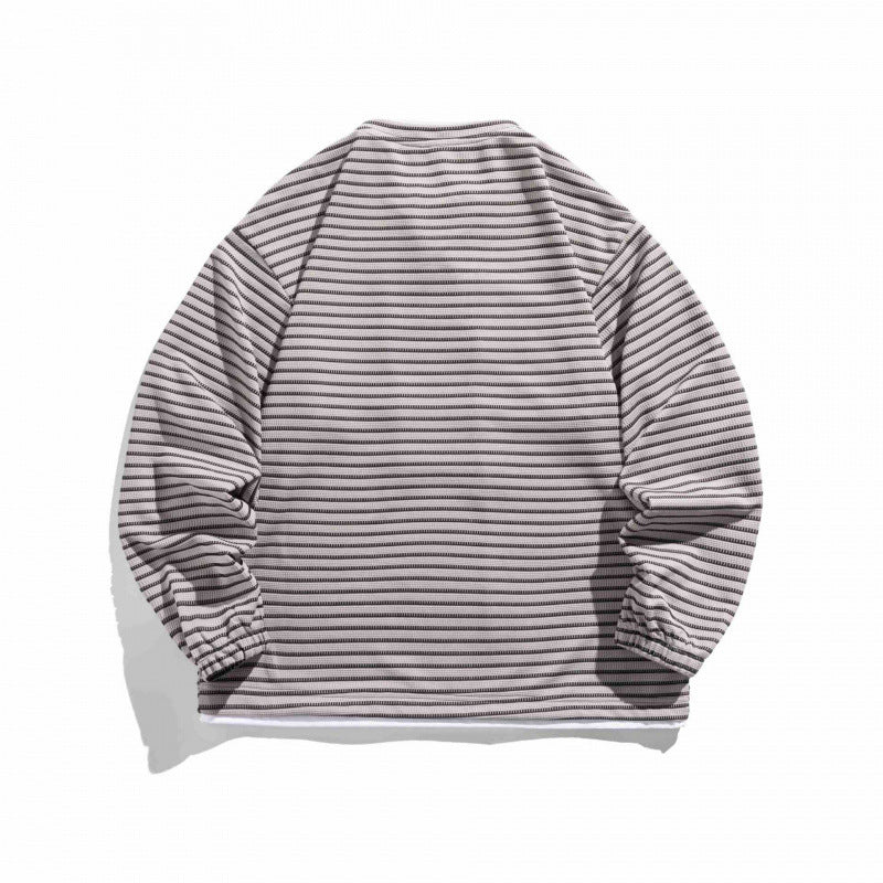 Unisex Striped Oversized Sweater with Lace Collar and Textured Knit Mune Fashion