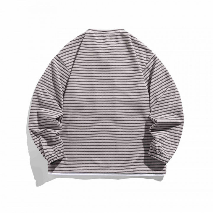 Unisex Striped Oversized Sweater with Lace Collar and Textured Knit Mune Fashion