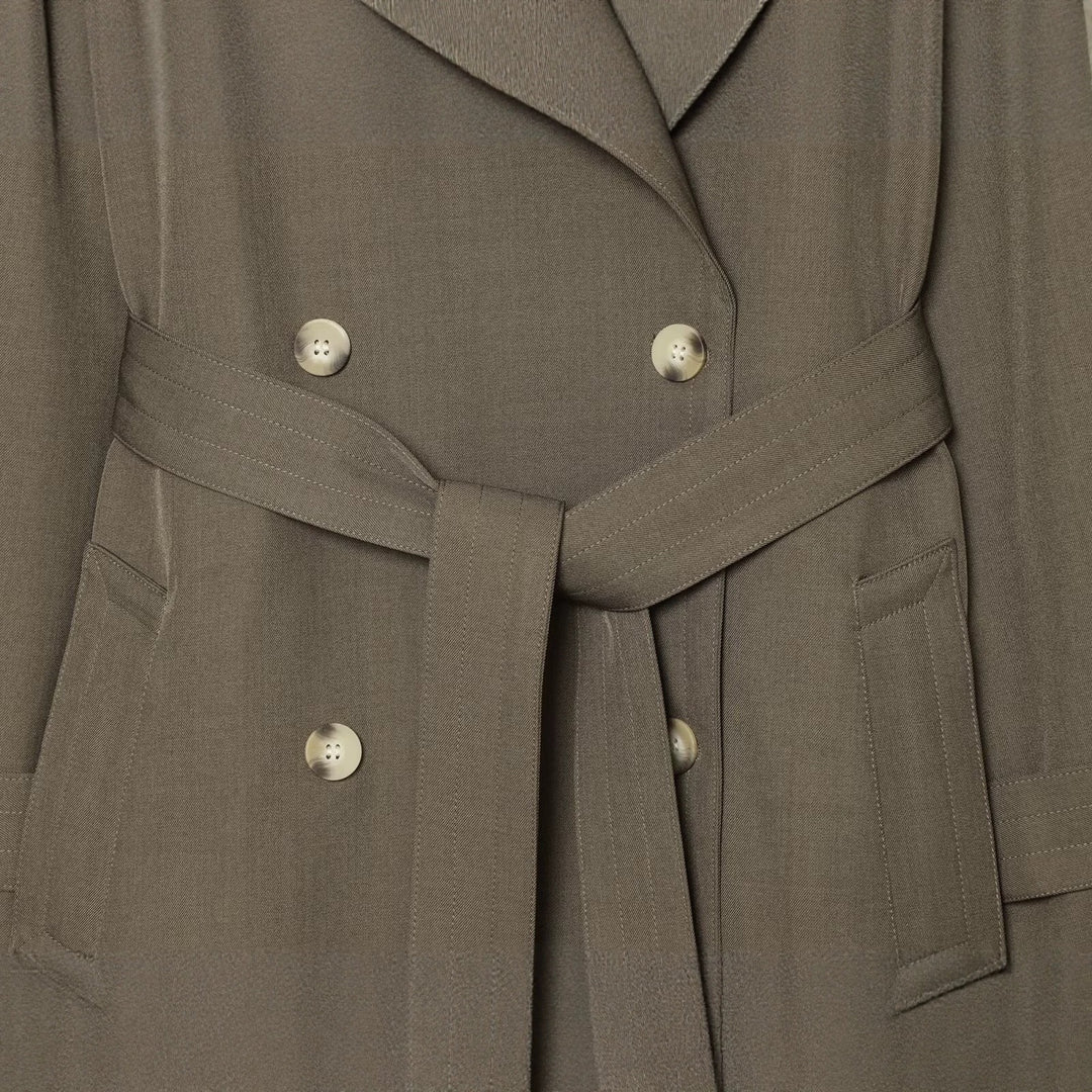 Women's Double-Breasted Trench Coat with Waist Belt and Raglan Sleeves Mune Fashion