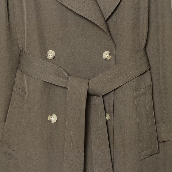 Women's Double-Breasted Trench Coat with Waist Belt and Raglan Sleeves Mune Fashion