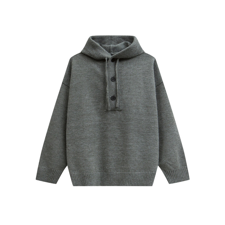 Women Oversize Hoodie Sweater with Half Button Placket and Ribbed Cuffs Mune Fashion