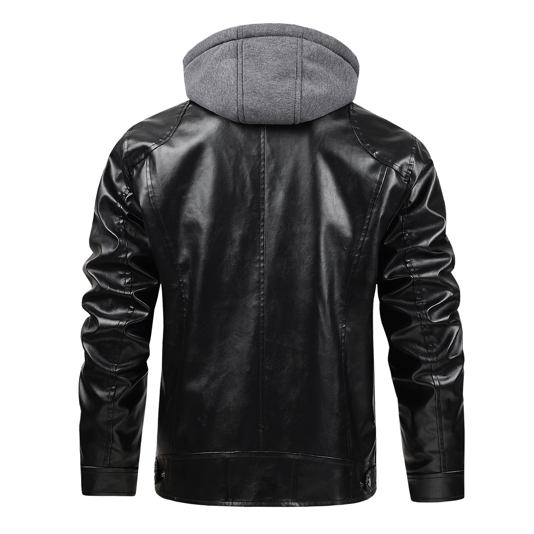 Men's fashionable faux leather jacket with detachable hood Mune Fashion
