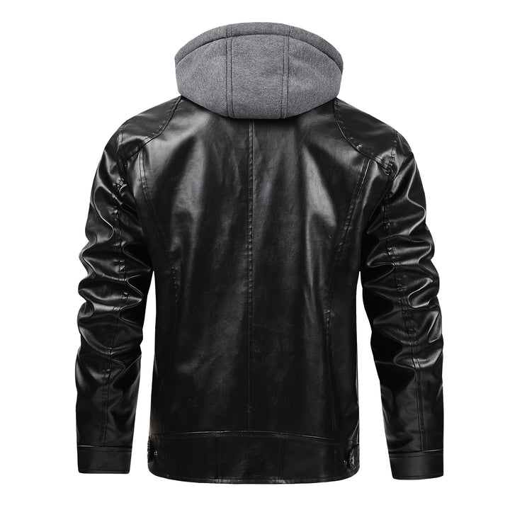 Men's fashionable faux leather jacket with detachable hood Mune Fashion