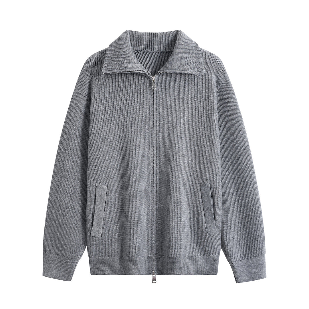 Men's knit zip jacket with stand-up collar, ribbed structure and oversized cut Mune Fashion