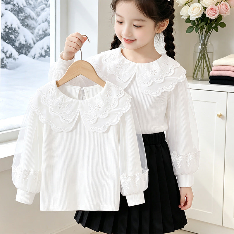 Girl blouse with lace collar and transparent sleeves Mune Fashion