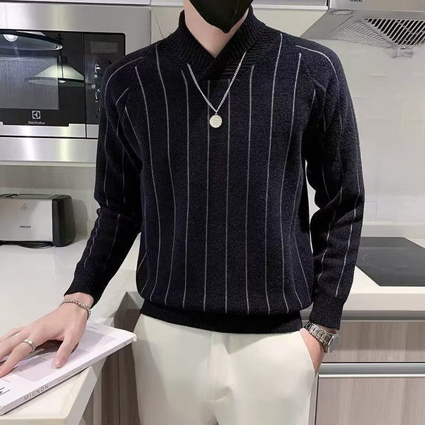 Men's Elegant Knitted Sweater with Stand-Up Collar Mune Fashion