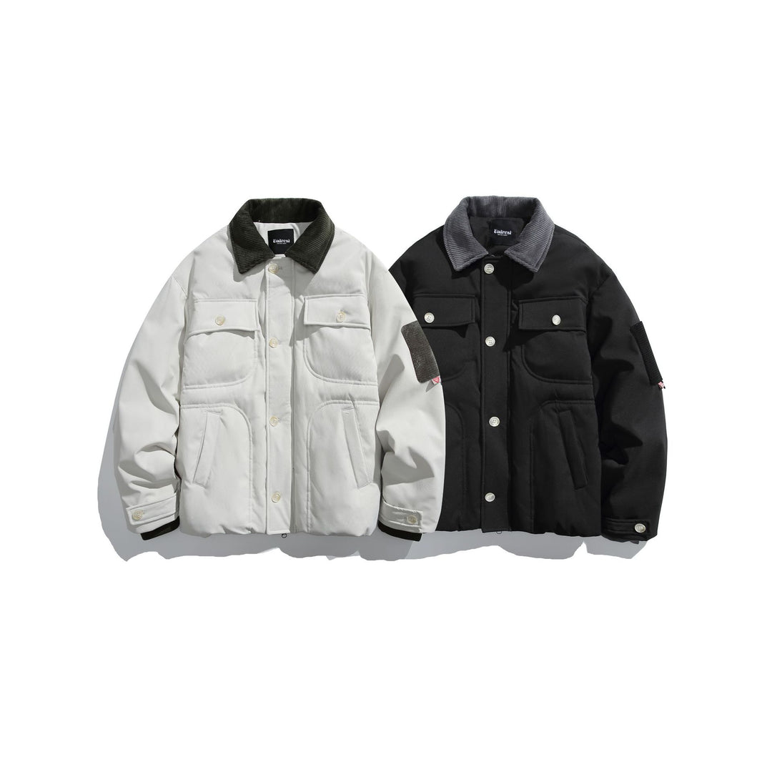 Men's insulated field jacket in workwear style with cord collar, elbow patches, and patch pockets Mune Fashion