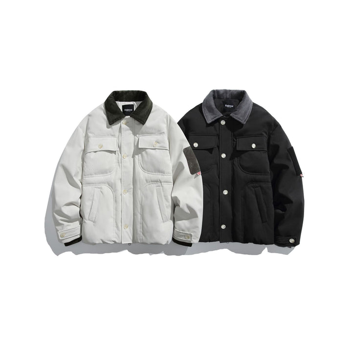 Men's insulated field jacket in workwear style with cord collar, elbow patches, and patch pockets Mune Fashion