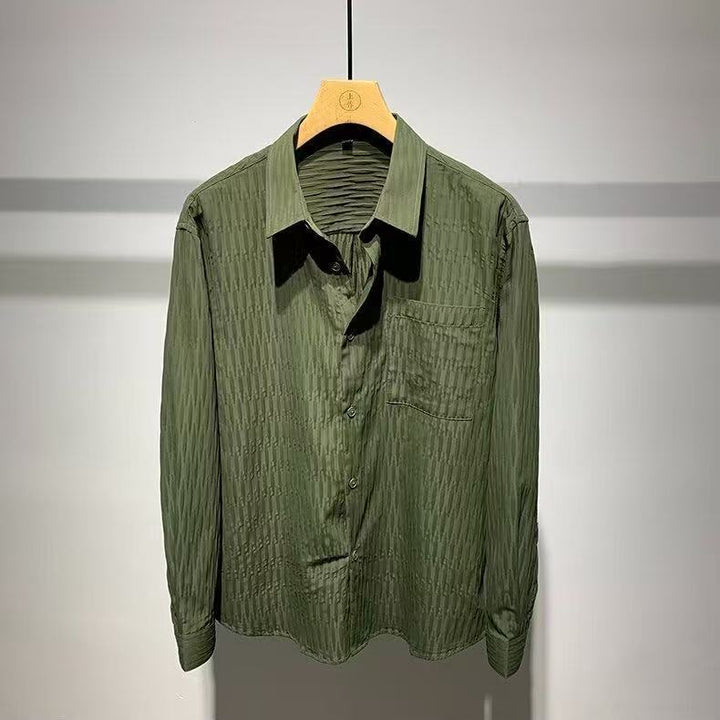 Men's Textured Shirt with Relief Stripes, Kent Collar and Chest Pocket Mune Fashion