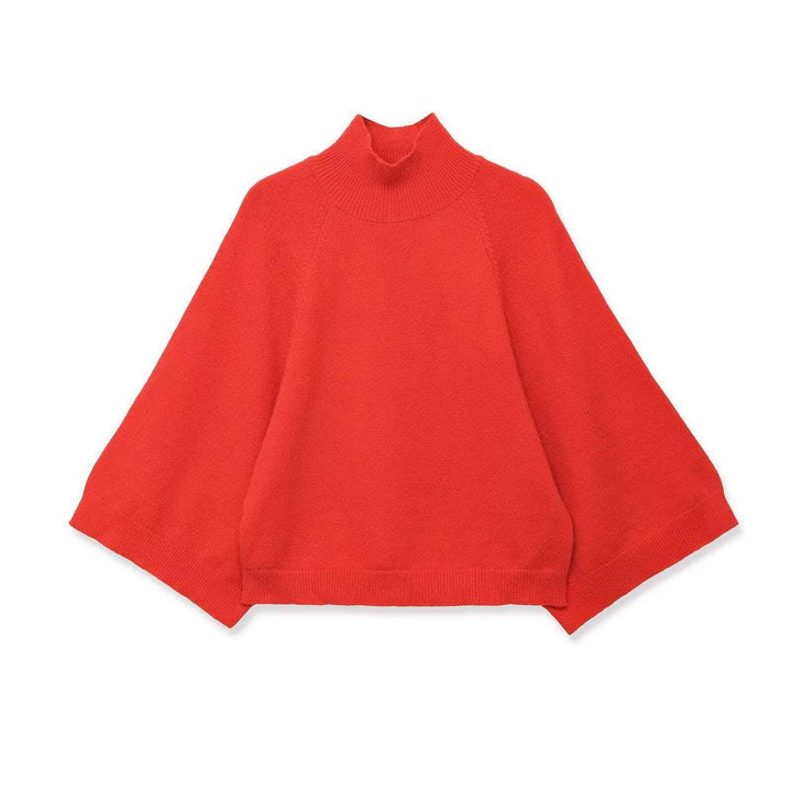 Women's nan kastiger turtleneck poncho sweater with raglan sleeves and elastic hem cuff Mune Fashion