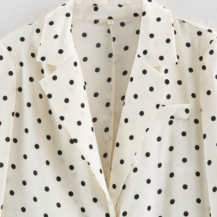 Ladies Light Polka Dot Blazer with Lapels, Drawstring Waist and Flap Pockets Mune Fashion