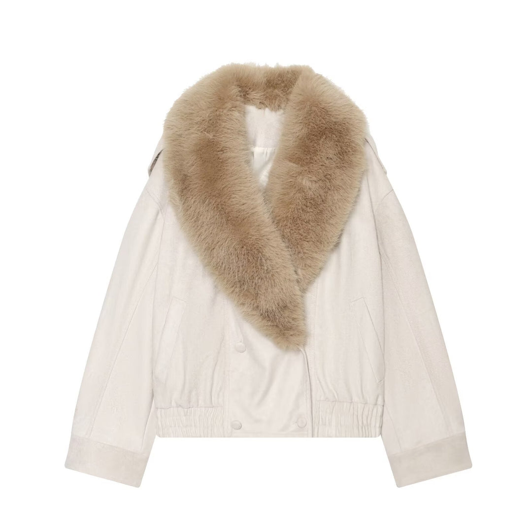 Ladies Cropped Velour Jacket with Removable XXL Shawl Collar Drune
