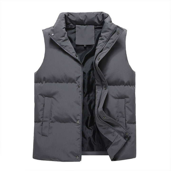 Men's Sleeveless Quilted Thermal Vest with Stand-Up Collar and Two-Way Zipper Mune Fashion