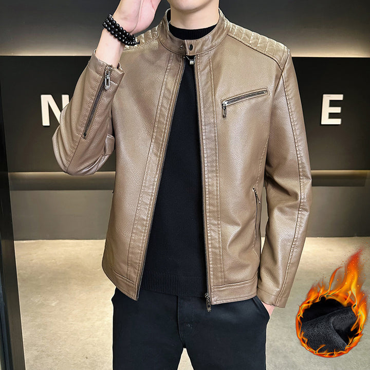 Men's Stylish Faux Leather Jacket with Practical Stand-Up Collar Mune Fashion