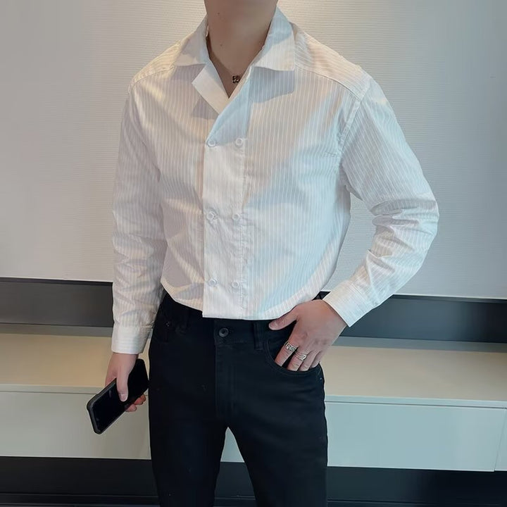 Men's Fashion Short Sleeve Shirt with Textured Collar Mune Fashion