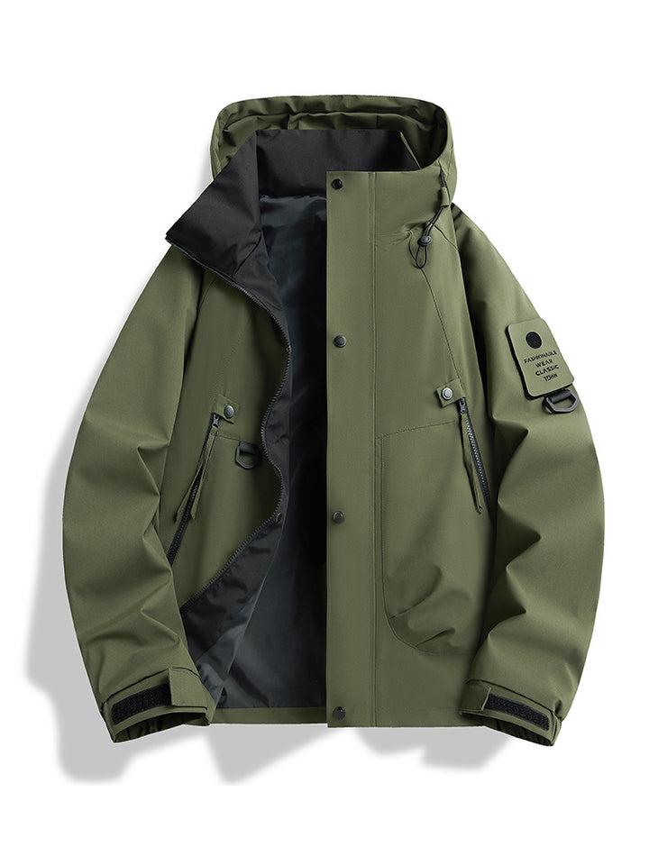Men's waterproof urban hardshell jacket with welded seams, adjustable hood and utility arm pocket Mune Fashion