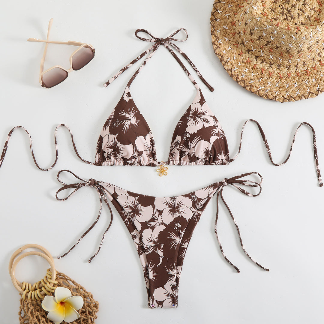 Women's triangle bikini with floral design and adjustable straps Mune Fashion
