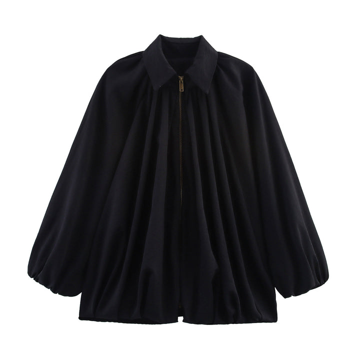 Women's satin cape blouse with zipper, balloon sleeves and gathered hem Mune Fashion