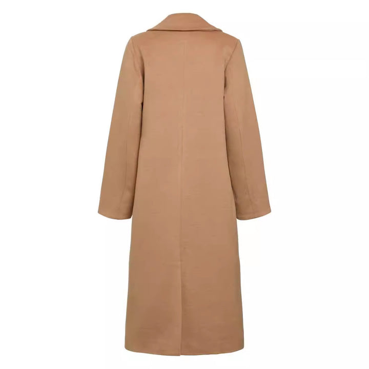 Women's Mid-Length Single-Breasted Wool Blend Coat with Minimalist Shawl Collar Mune Fashion