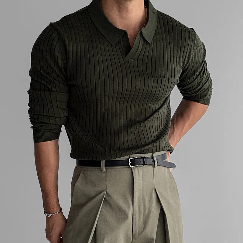 Men's Fashion Knitted Polo Shirt with Ribbed Structure Mune Fashion