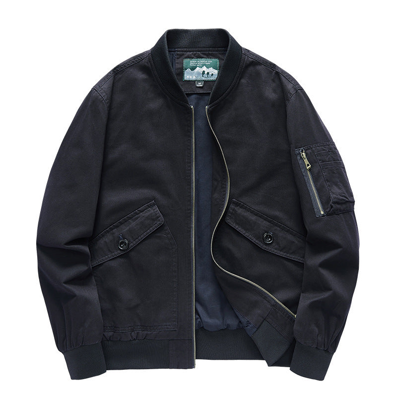 Men's Robust Canvas Bomber Jacket with Zipper Arm Pocket and Flap Pockets Mune Fashion