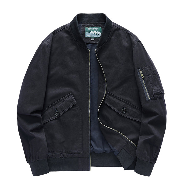 Men's Robust Canvas Bomber Jacket with Zipper Arm Pocket and Flap Pockets Mune Fashion