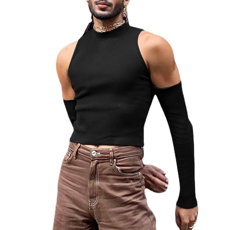 Unisex nan short ribbed top with removable arm cuffs and shoulder-free inserts Mune Fashion