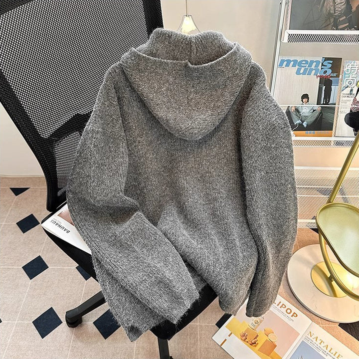 Men's chunky knit pullover with hood and zipper Mune Fashion