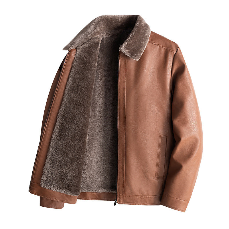 Men's Casual Faux Leather Jacket with Fleece Lining Mune Fashion