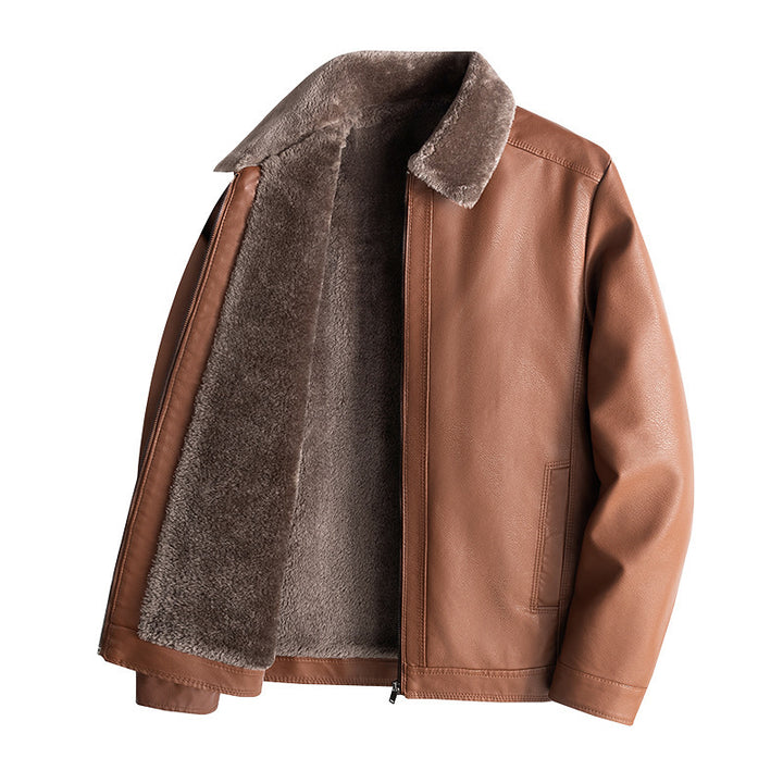 Men's Casual Faux Leather Jacket with Fleece Lining Mune Fashion