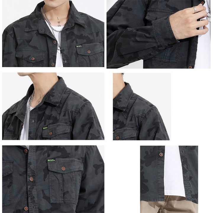Herren Camouflage-Fieldshirtjacke aus leichtem Baumwoll-Twill mit Brusttaschen Mune Fashion