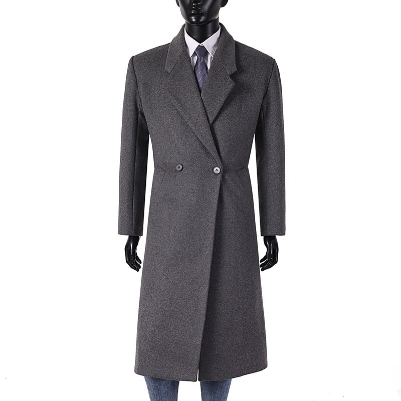 Men's Modern Long Coat made of wool blend with narrow lapels, slight waist suppression, and side patch pockets Mune Fashion