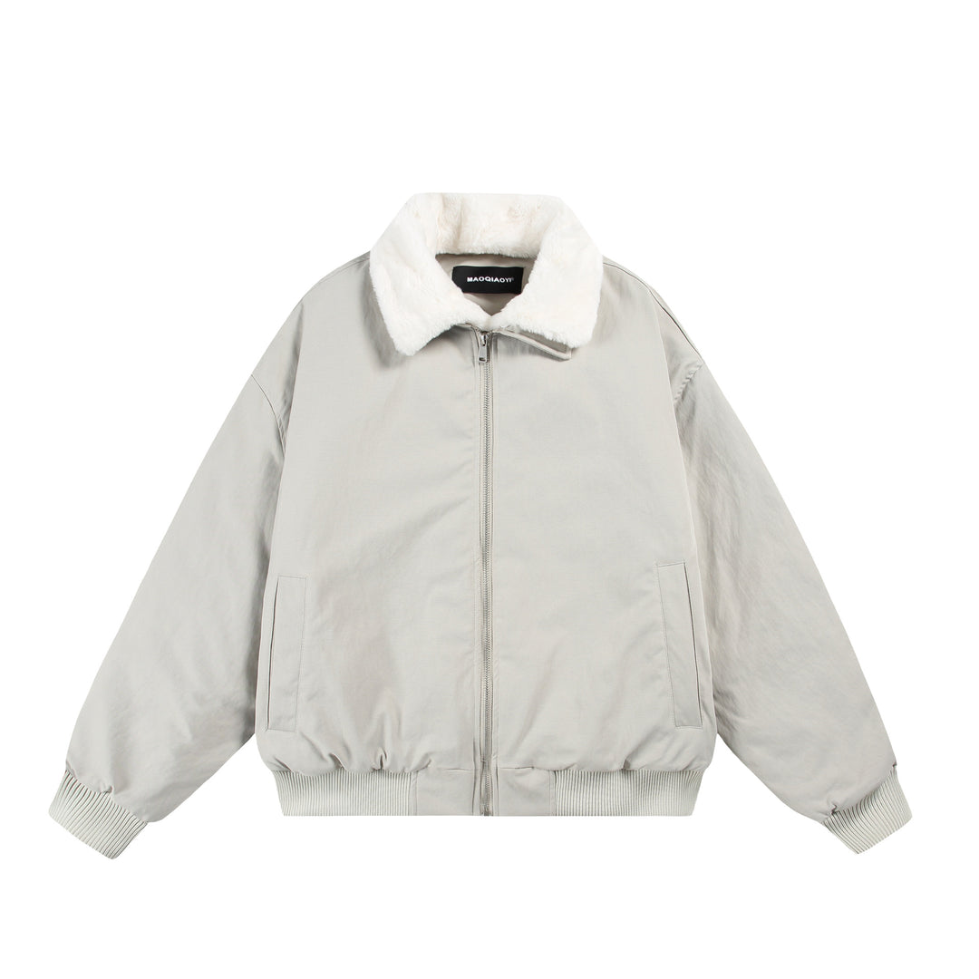 Men's Boxy Bomber Jacket with Teddy Collar and Ribbed Hem Mune Fashion