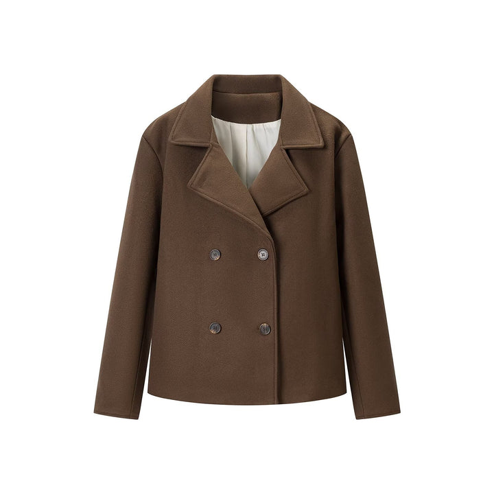 Women Short Double-Breasted Wool Blend Peacoat with Wide Lapels Mune Fashion