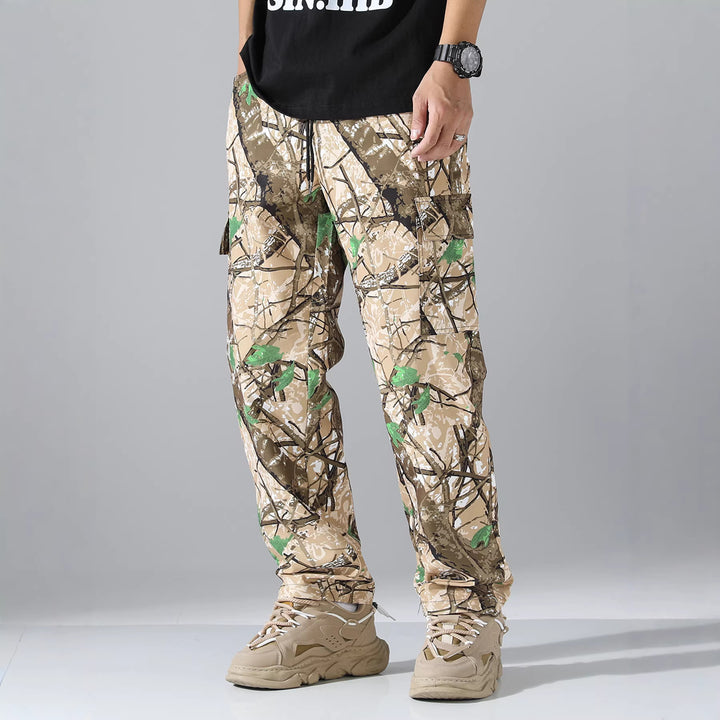 Men's Patterned Cargo Jogging Pants with Drawstring, Patch Pockets & Tapered Leg Mune Fashion