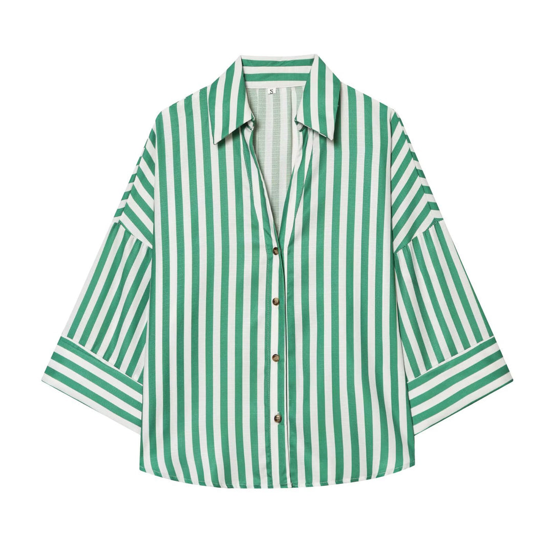 Women's relaxed oversized shirt blouse with wide collar and three-quarter sleeves Mune Fashion