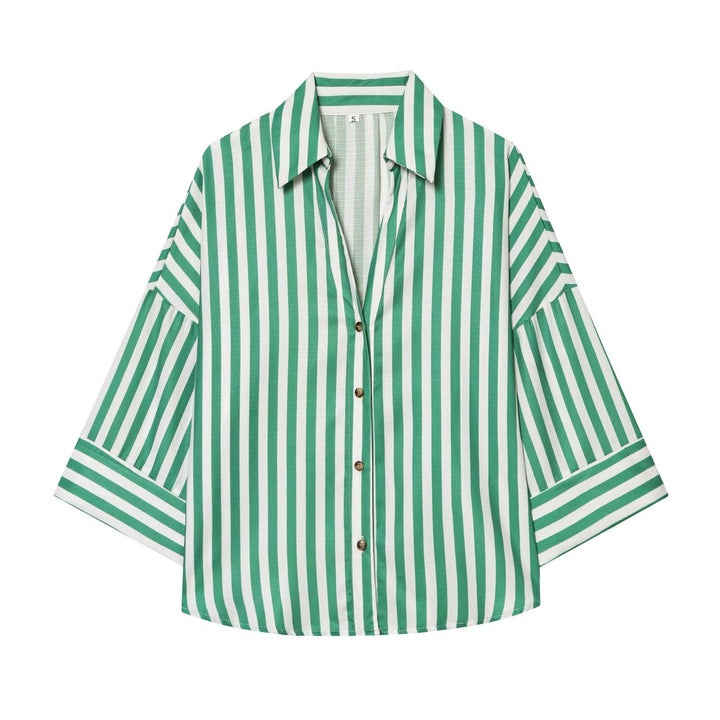 Women's relaxed oversized shirt blouse with wide collar and three-quarter sleeves Mune Fashion