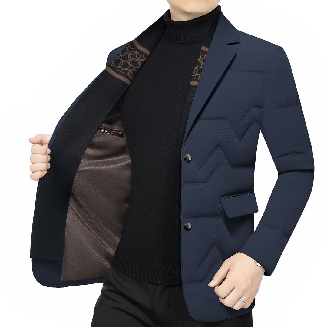 Men's Padded Business Jacket with Quilted Look and Notch Lapel Mune Fashion