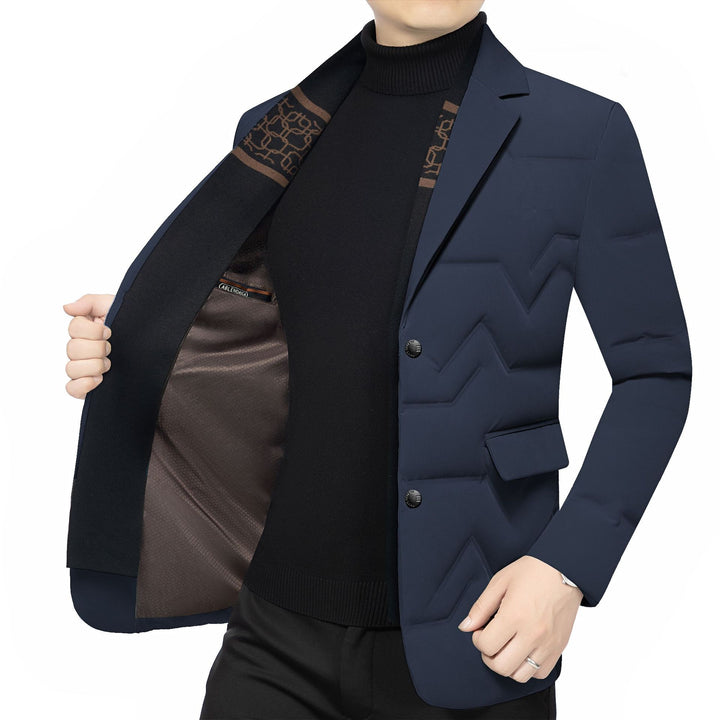 Men's Padded Business Jacket with Quilted Look and Notch Lapel Mune Fashion